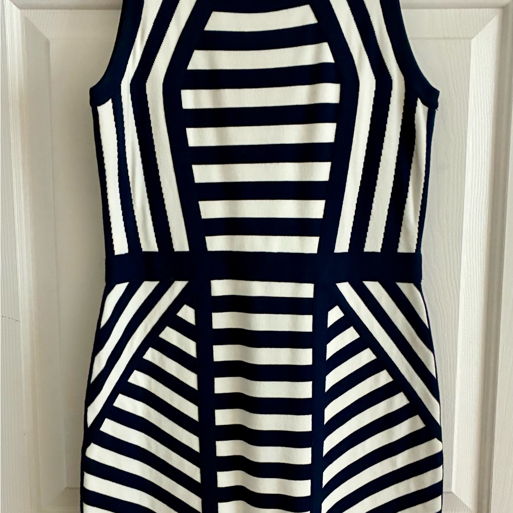 Milly Blue And White Knit Sleeveless Dress